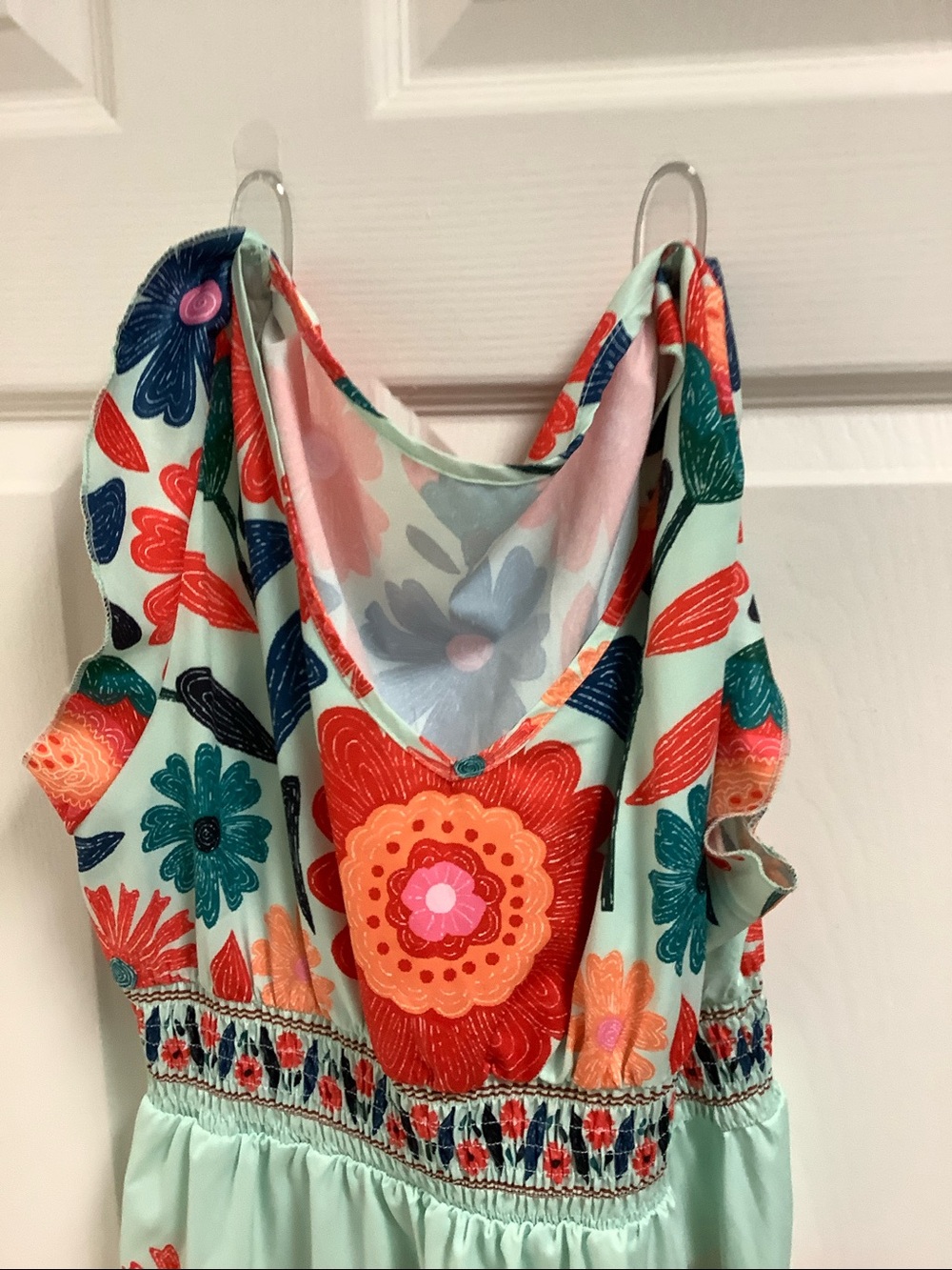 Women Floral Maxi Dress - Mint with Coral & Navy - Picture 2 of 4